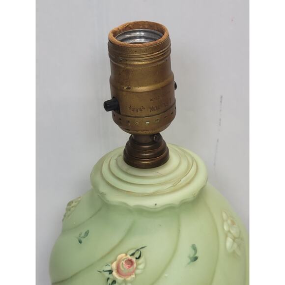 Vintage Lt Green Lamp Glass Boudoir Vanity, Rose Swirl, Reverse Paint (Chip) - Picture 3 of 6